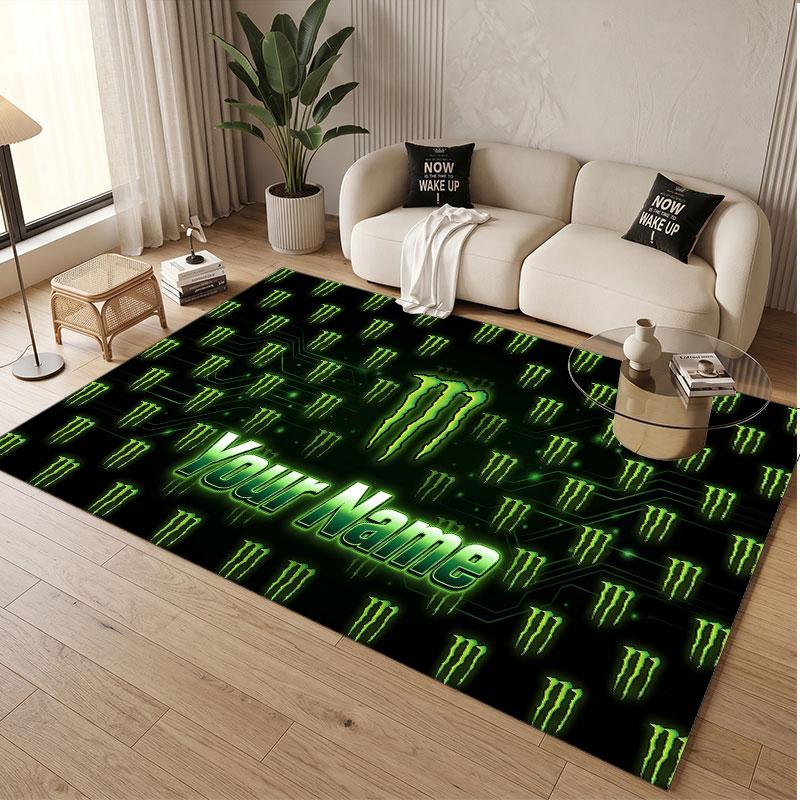 Custom Rug Monster Energy Pattern Print Name Text Soft Non‑Slip Floor Carpet for Home Indoor Decoration