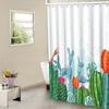 Watercolor Cacti & Succulents Shower Curtain , Polyester, 12 Hooks, Machine Washable, All-Season, Harvest Theme, Grommet Top
