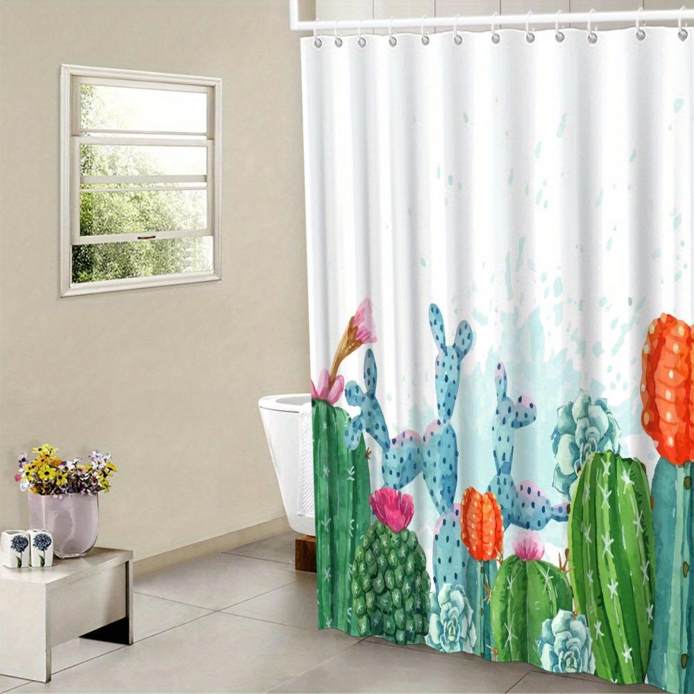 

Watercolor Cacti & Succulents Shower Curtain , Polyester, 12 Hooks, Machine Washable, All-Season, Harvest Theme, Grommet Top W90xH180cm