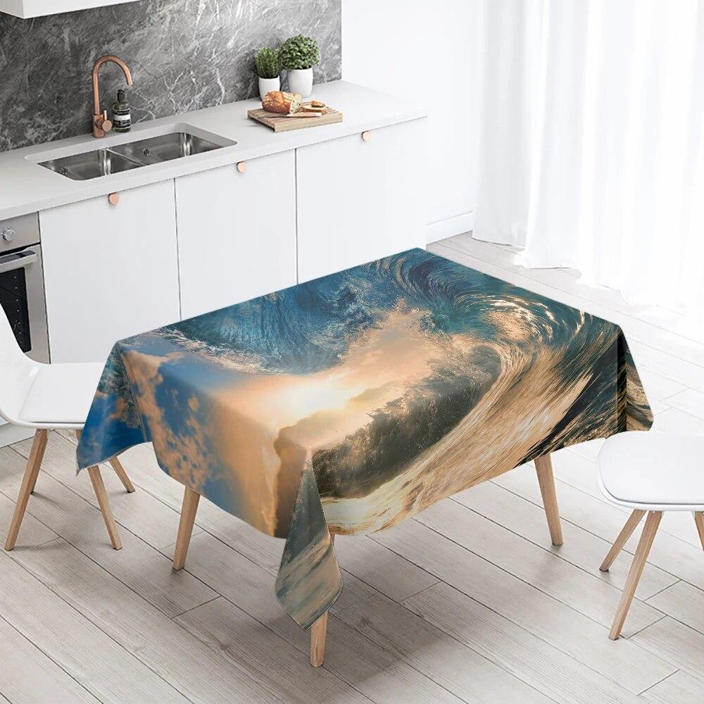 Nature Scenery Tablecloth Beach  Printed  Party Restaurant Table Decoration Stain Resistant & Waterproof