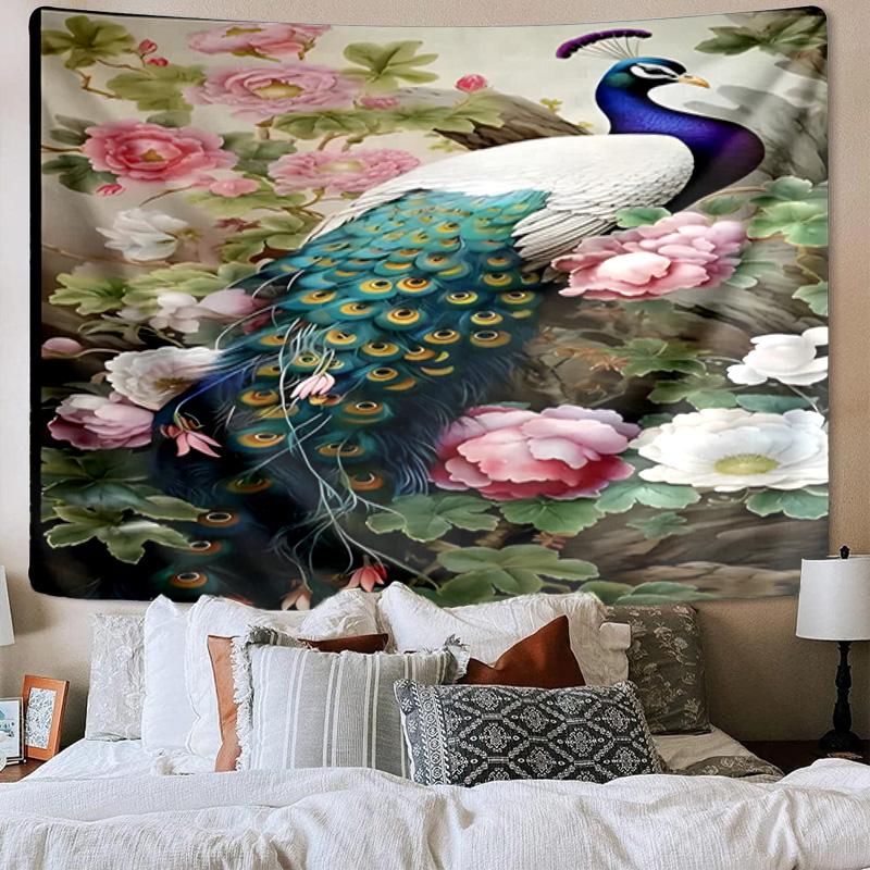 Peacock In The Rain Tapestry Room Decoration Wall Hanging for Living Room Bedroom, dormitory, Birthday and Christmas gifts
