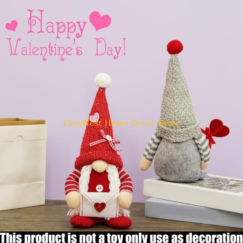 92MF Vibrantly Decoration Plushes Gnomes for Creating a Warm and Romance Setting on Valentines Day Ornamentation