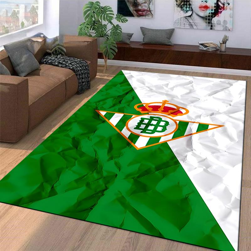 Green and White Carpet with Crown Symbol and Geometric Design Pattern Suitable for Use As an Anti-slip for Living Room Bedroom Sofas