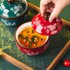 Tableware Ceramic Flower Bowls Home Kitchen Steaming Cup Steamed Egg Bowl with Lid Ceramics & Pottery Utensils for Kitchen Gifts