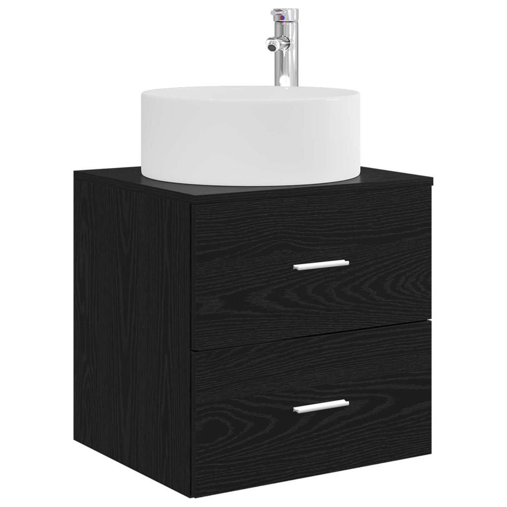 5 Piece Bathroom Furniture Set Black Oak Engineered Wood and Glass
