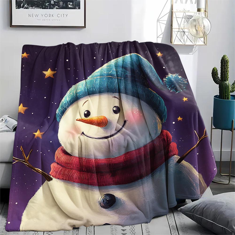 Snowman Print Flannel Blanket, High quality Comfortable for All Seasons, Home Decor, Warmth and Comfort, Perfect for Christmas Gifts