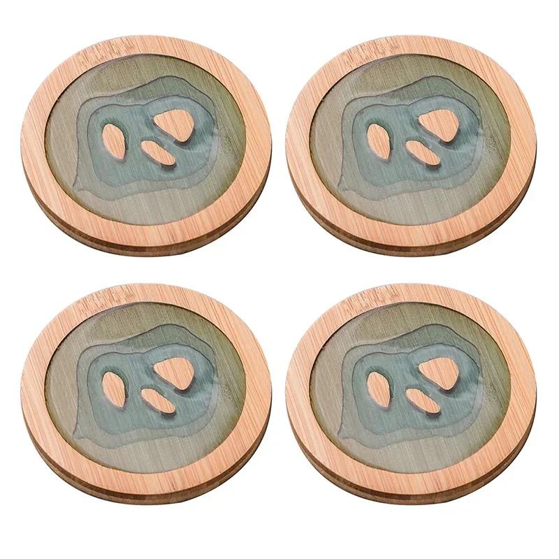 4pcs Wooden Coaster Set Non-slip Teacup Mat Heat Insulation Tableware Pad Thicken Pot Holder Table Placemat Kitchen Accessories