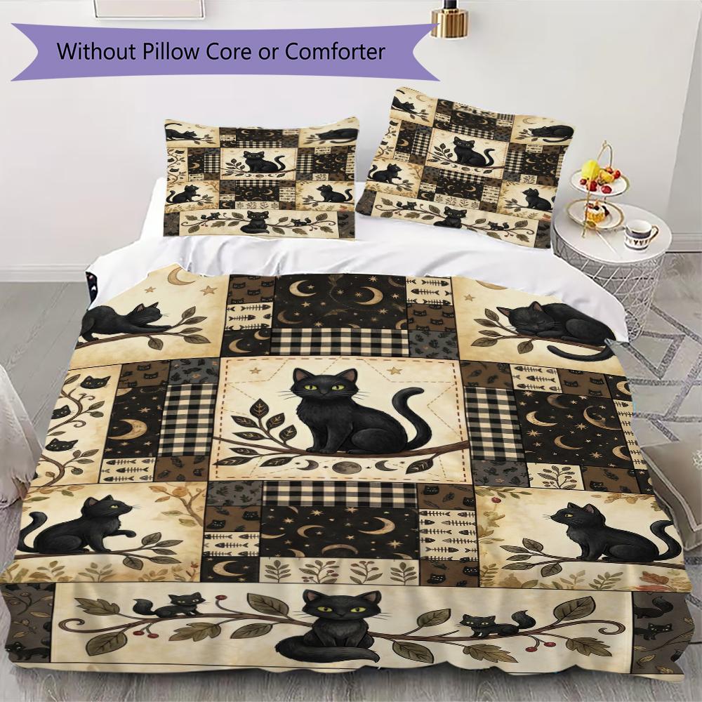 

Retro Patchwork Cat Pattern Bedding uilt Set uilt Cover Pillowcase Home Decoration Birthday Gift (1 * duvet cover + 2 * pillowcase without core)63 135x200cm