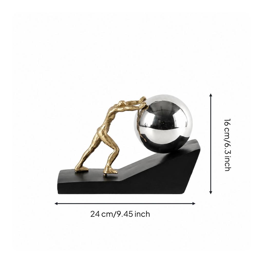 Gold-coloredToned Figurine with Silver Sphere Metal-likeLook for Entryway