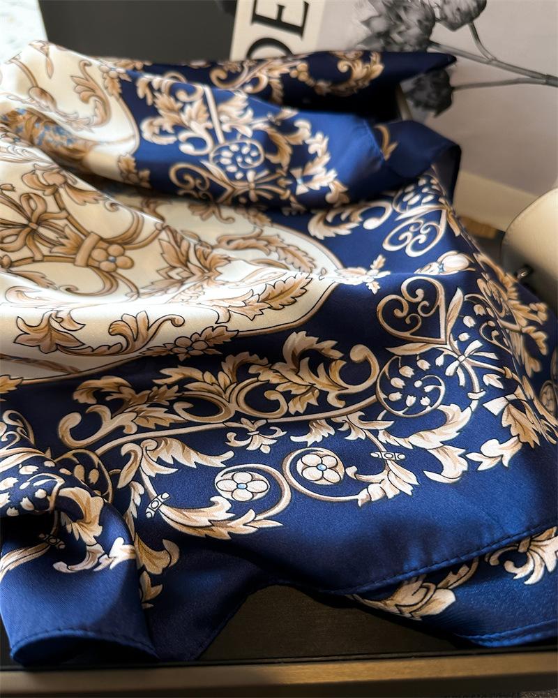 Luxury 2025 Floral Print Square Silk Scarf for Women Hijab Hair Bands 70cm Neckerchief Female Satin Shawl Ribbon Headband