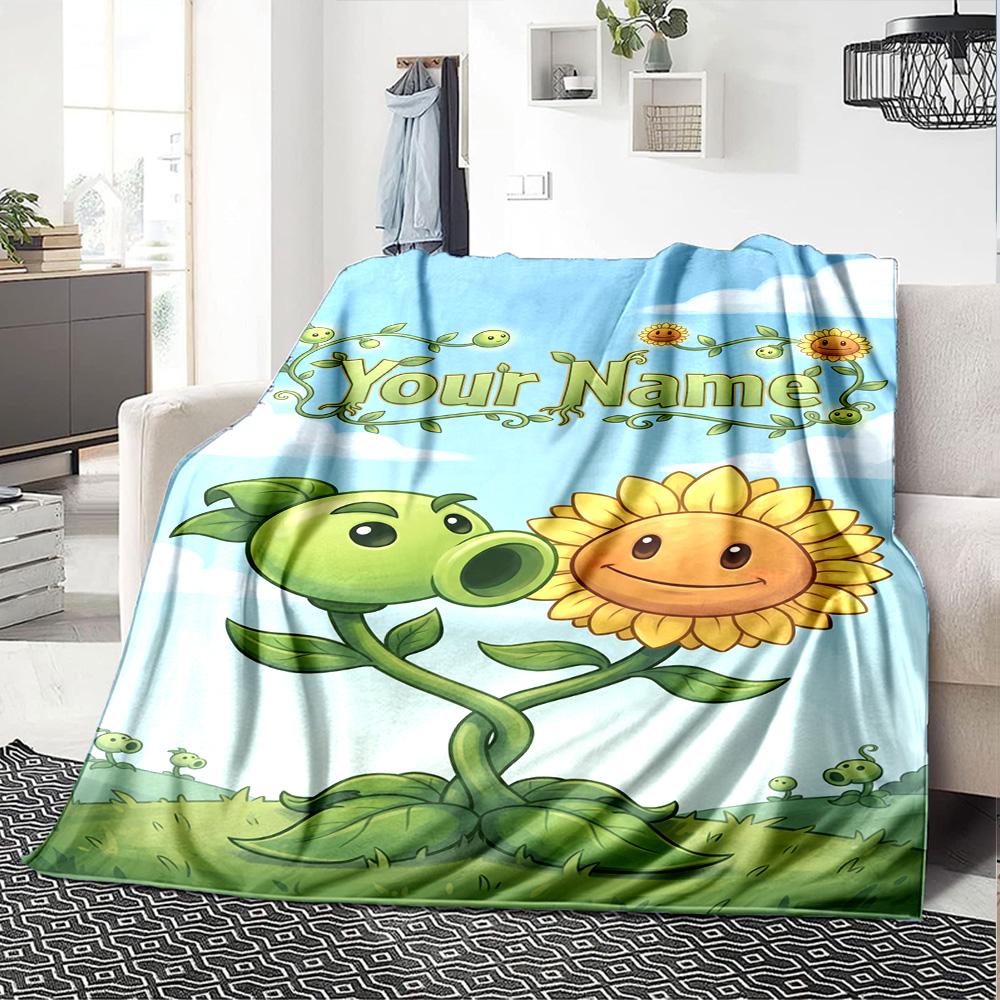 Plants Vs. Zombies Customize Text Blanket Lightweight Customizable Blanket Soft Cozy Versatile for Bed Bedding Sofa Living Room
