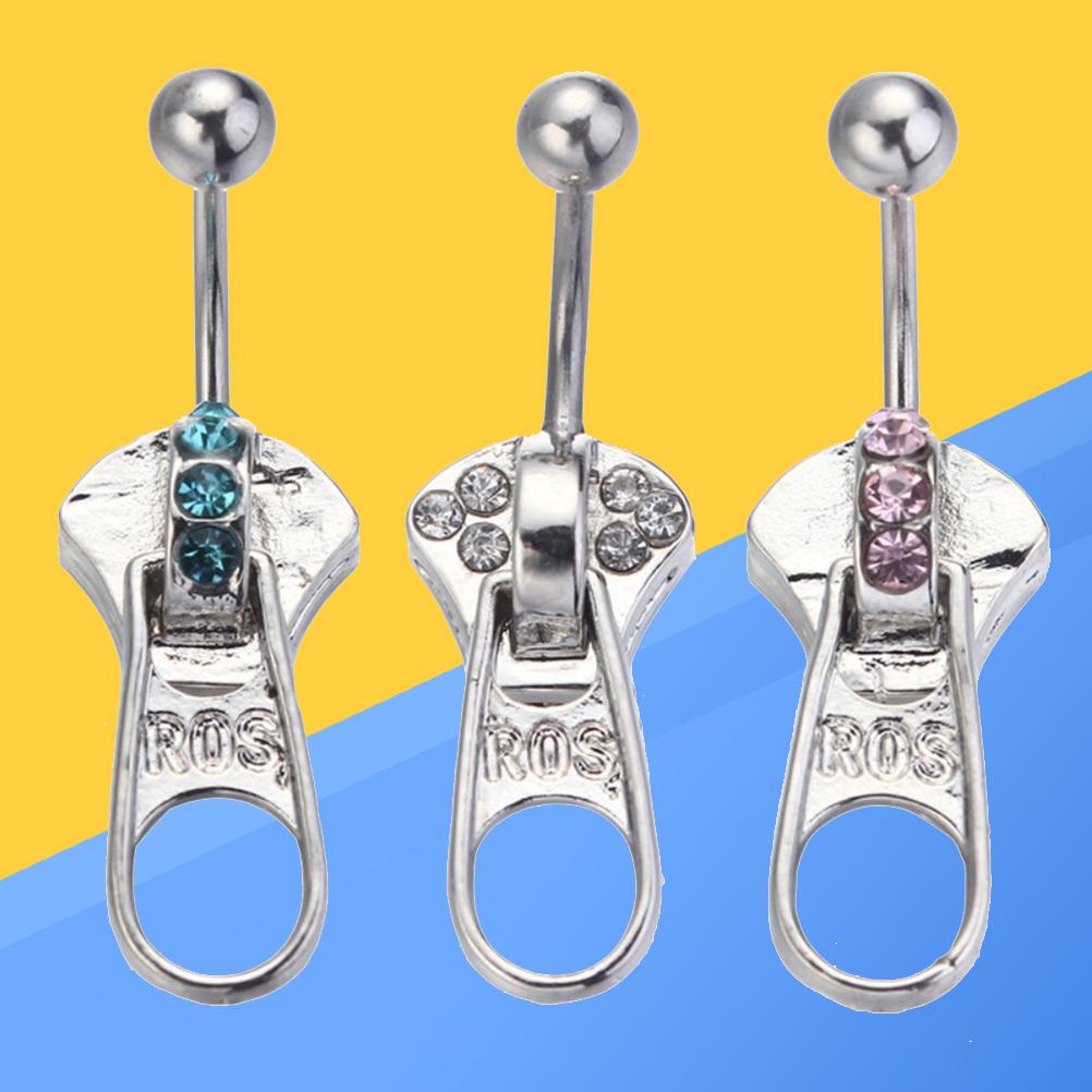 Buy 3Pcs Zipper Belly Button Ring Surgical Steel Barbell Navels