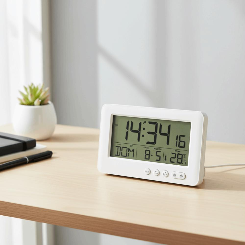 Time/Date/Week/Temperature Electronic Alarm Clock LCD Display Plastic Digital Alarm Clock Soft Lighting 12/24 Hours