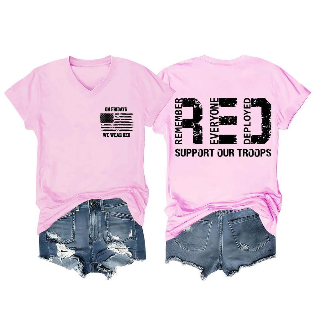 Modisches Lässiges Damen-T-Shirt Mit Kurzarm, Aufdruck und V-Ausschnitt