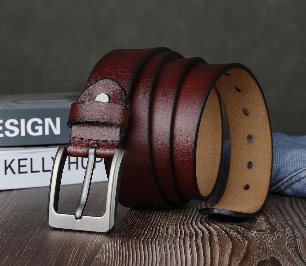 JingHao Plus Size Genuine Leather Stylish Casual Jeans Work Belt in Brown Regular and Large Sizes Length Men's Belt, Belt, Belt, & Black, 105-160cm
