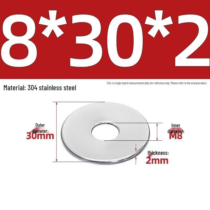Extra Large Thickened Flat Washer - 304 Stainless Steel, M3 to M30 Sizes