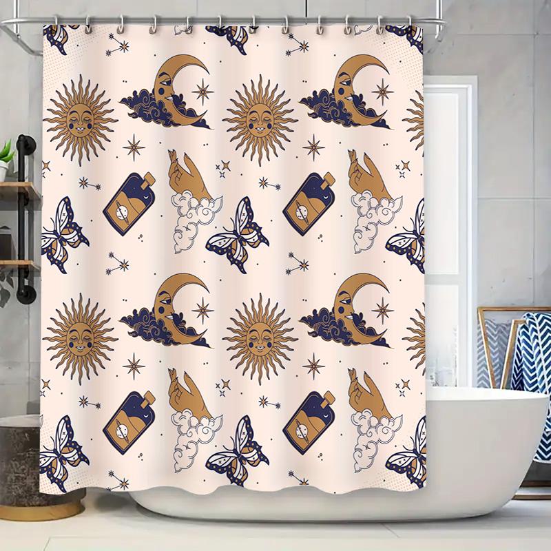 

Whimsical Moon Sun Handbag Pattern Shower Curtain for Bathroom Decor Pastel Blue White Fabric Printing Perfect Gift Idea! (Size7 90x180cm