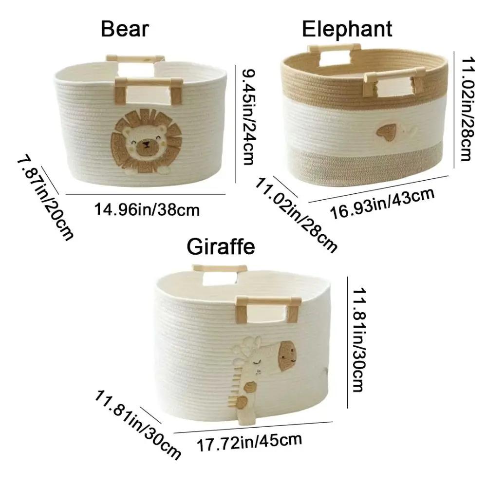 Durable Cartoon Cotton Rope Storage Basket Portable with Handles Woven Storage Basket Cute Toy Snack Organizer Nursery
