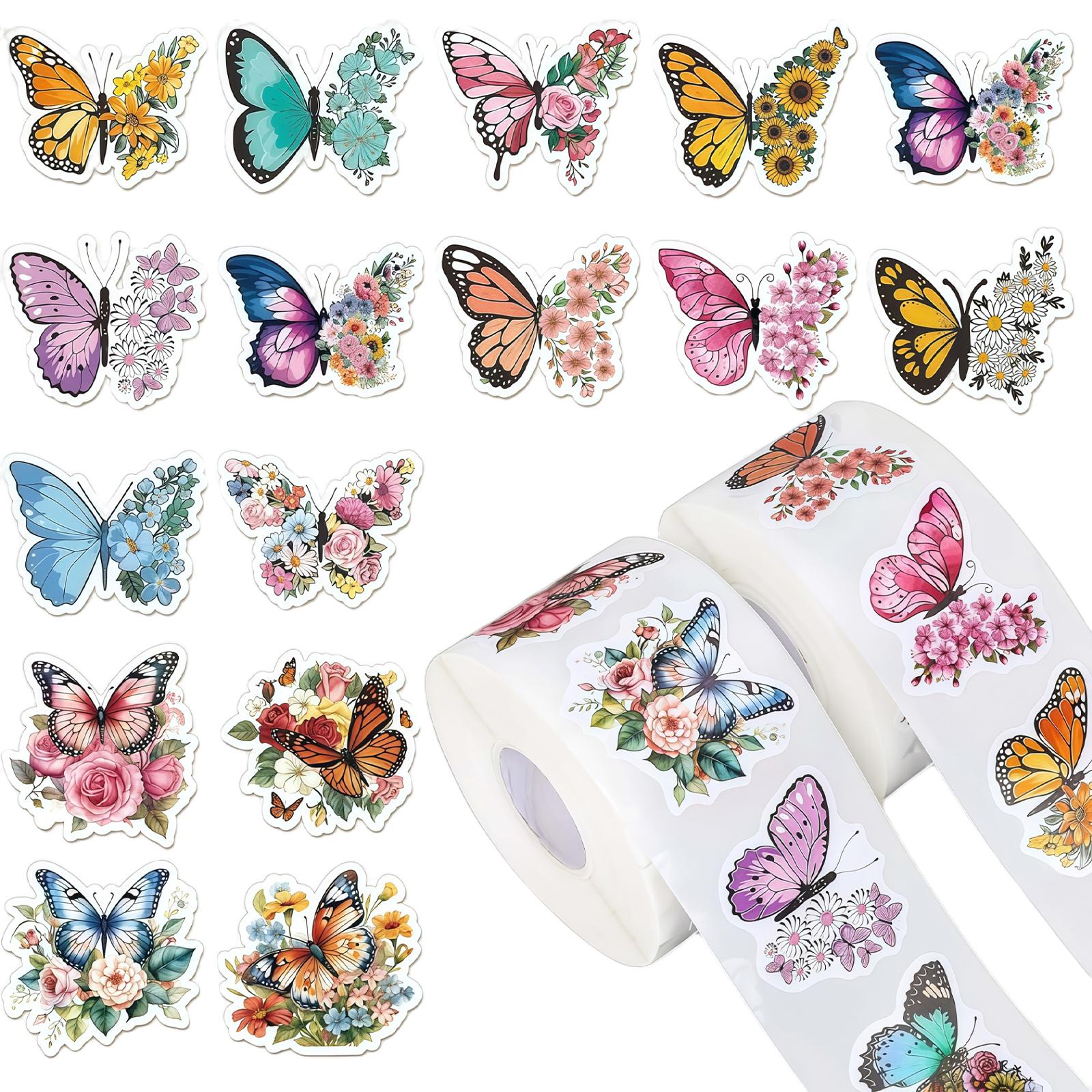 

500Pcs Flower Butterfly Roll Stickers Butterfly Stickers for Kids Decorative Giftwrap Stickers for Envelopes Scrapbooks
