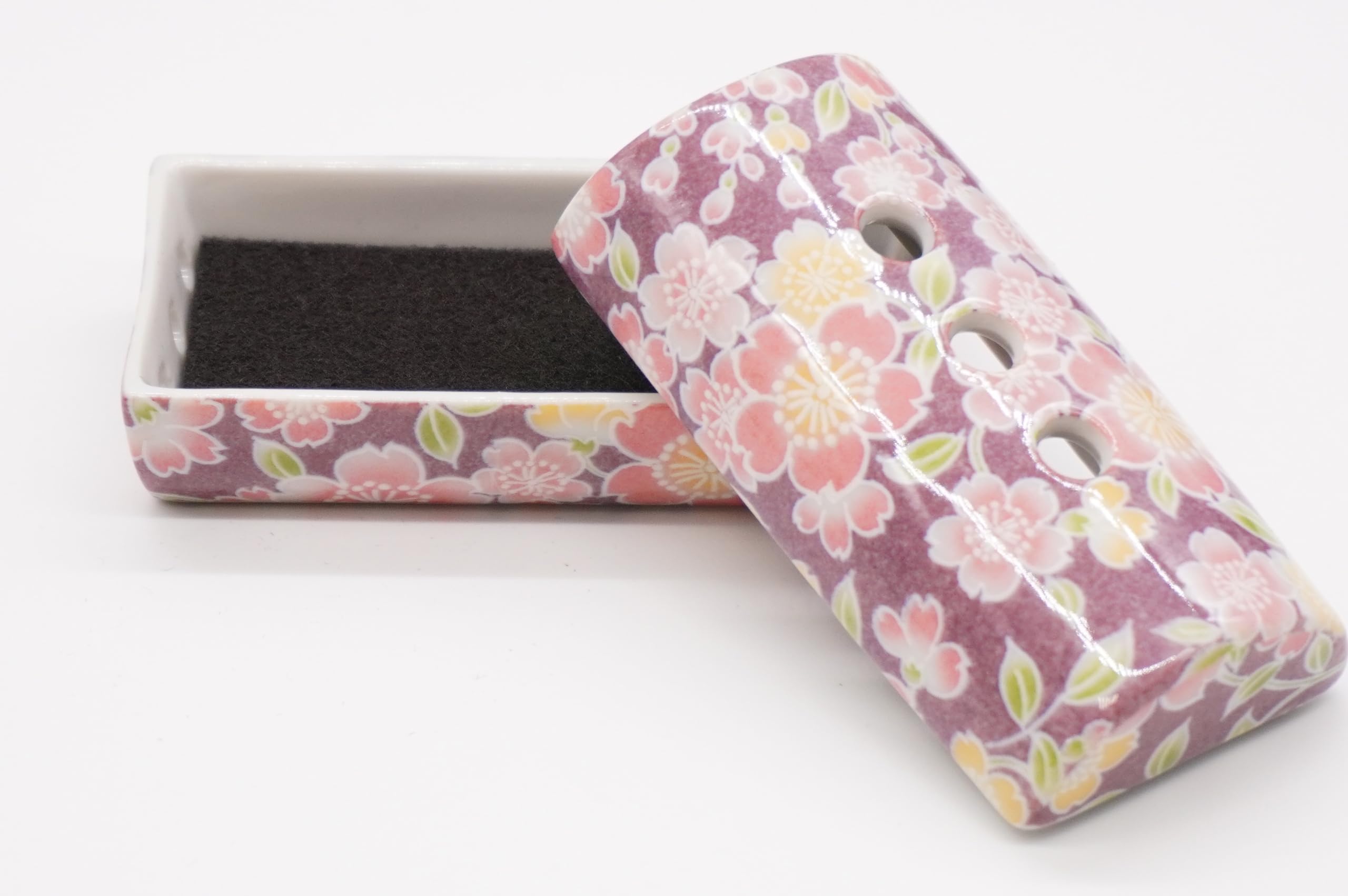 

Horizontal Cylindrical Incense Burner: For horizontal incense sticks. Made in Japan with Mino ware and featuring the Yuzen Cherry Blossom design.