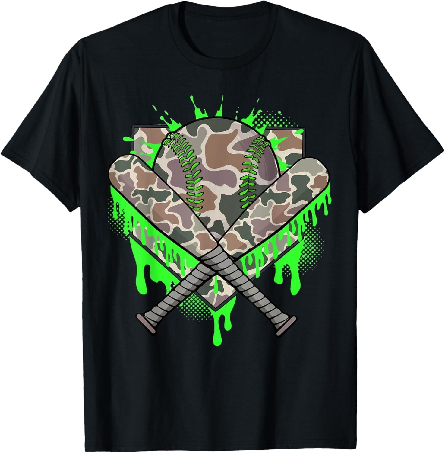 Baseball Drip For Boys Ice Cream Dripping Boys Baseball Camo T-Shirt S разноцветный