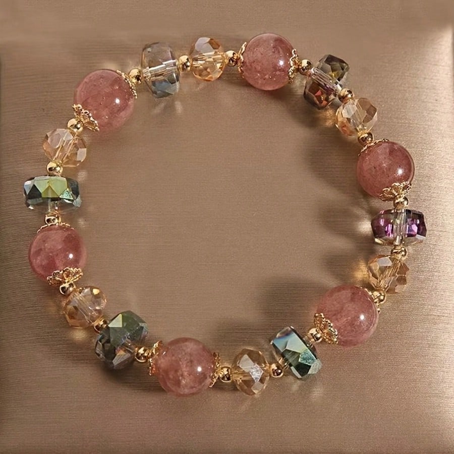 

1pc Colorful Glass Strawberry Crystal Bead Bracelet, Good Luck Health Daily Wear & Gift one-size