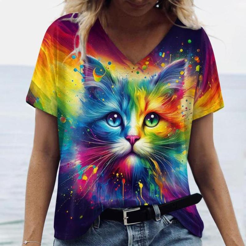 Žena Léto Tričko s krátkým rukávem Volné Oblečení Velké velikosti Oblečení Zvířata s výstřihem do V Pták Topy Dámská Neformální trička Oblečení 2024