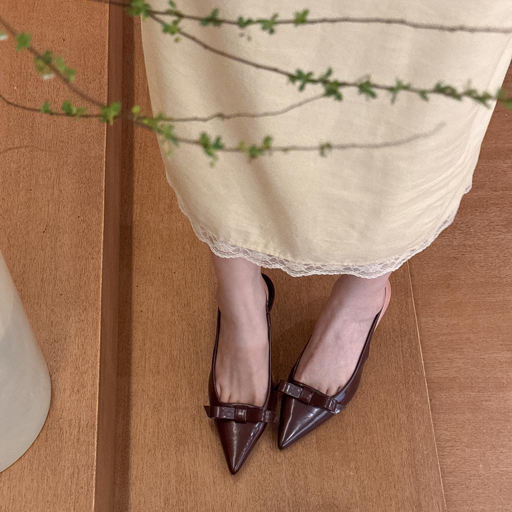 Red wine dinner party • pointed bow high heel sandals women's spring bag head empty single shoes women