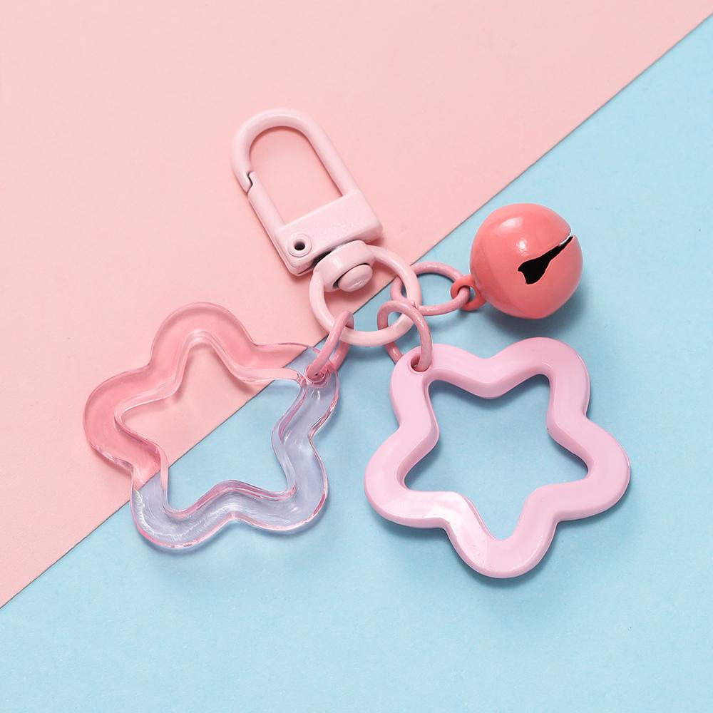 1pcs Hollow Star Charm Pendant with Small Bell Colorful Acrylic Beads Keychain Accessories Bag Lanyard Keyring Jewelry Making