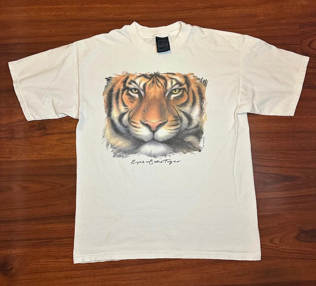 VTG 90s Habitat Eyes Of The Tiger Animal Nature T Shirt Men’s Size L White L