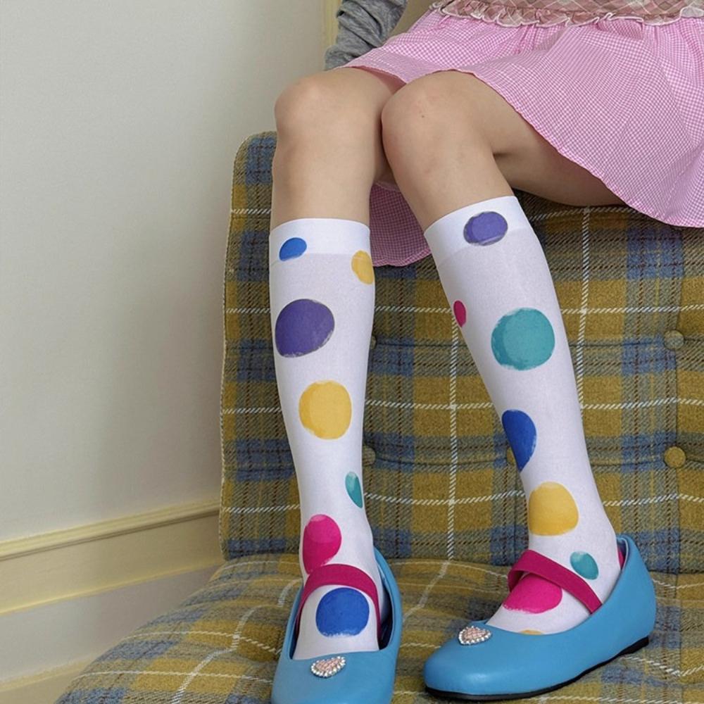 Original New Colorful Polka Dot Summer Calf Socks Sweet Trendy Girl Velvet Y2K Japanese Mid Calf Socks Dress Playful Stockings One Size