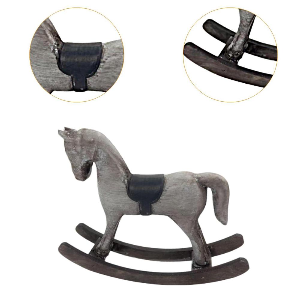 Rocking Horse Figurine Vintage Rustic Collection Retro Wooden Desktop Ornament for Cabinet Desk Office Bookshelf Entrance