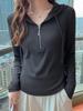 Women's Slim-Fit Half-Zip Cotton Hoodie - Long-Sleeve Versatile Casual Top for Autumn/Winter