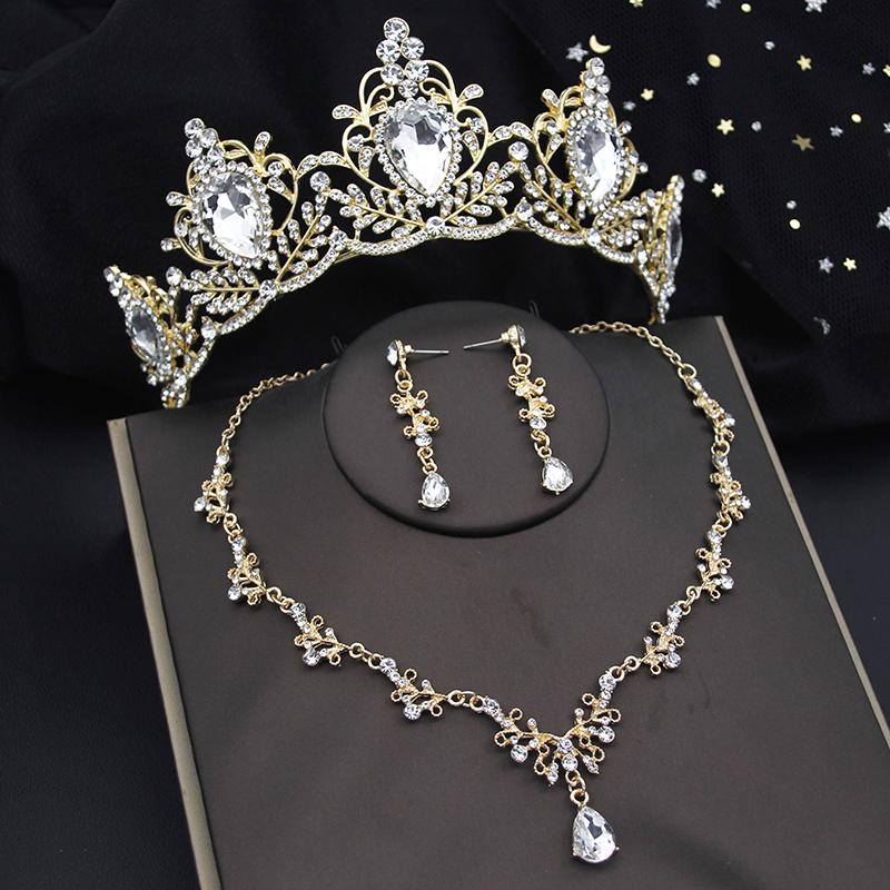 Kvalitní sady korunek pro nevěstu pro ženy diadémy náhrdelník náušnice sada svatebních šatů soupravy svatebních kostýmů příslušenství