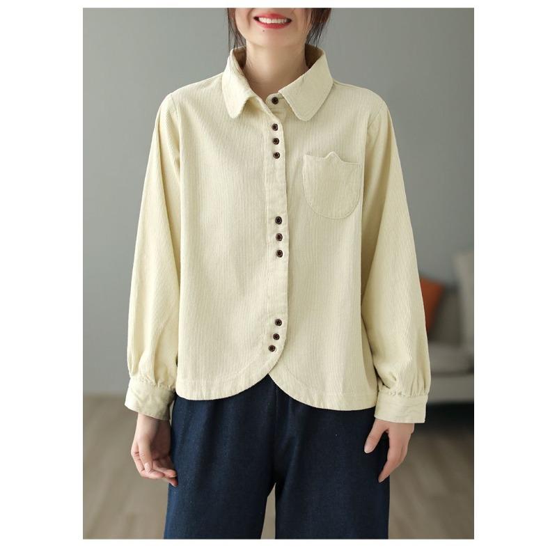 Autumn New Artistic Retro Long Sleeve Shirt Women's Loose Simple Versatile Lapel Cardigan Top