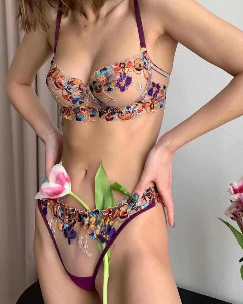 Multi-Color Embroidered European & American Sexy Temptation Lingerie Set