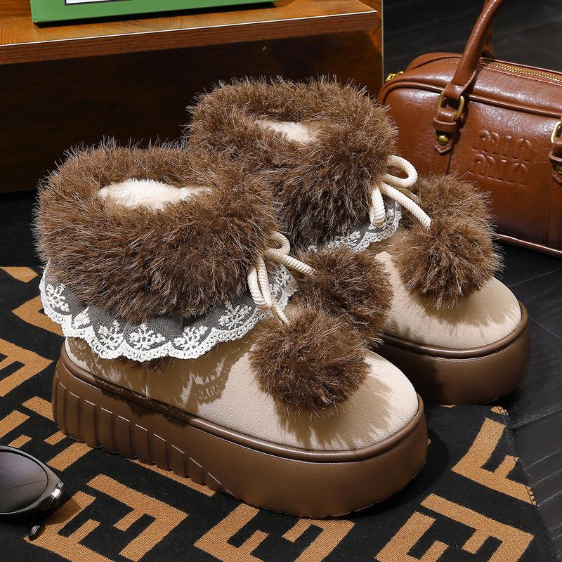 High-top Thick-soled Cotton Slippers Women's Winter Wear New Velvet Thickened Non-slip Warm Cotton Shoes Women