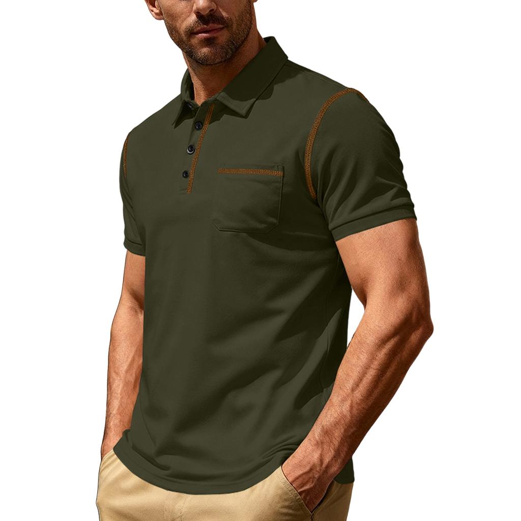 Herren Kurzarm Kragen T-Shirt Lässig Revers Top