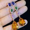 Dreamy Color Jewel Tasseled Zircon Earrings Retro Heavy Industry Fan Dinner Street Style