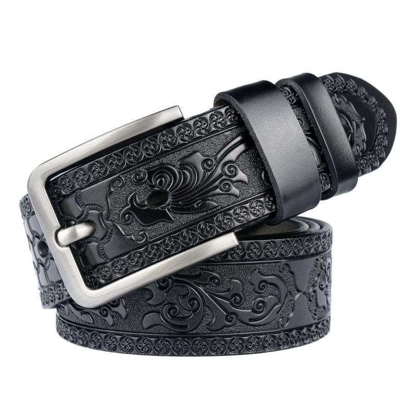 Cow Leather Embossing Belt Male Classic Vintage Pin Buckle Strap