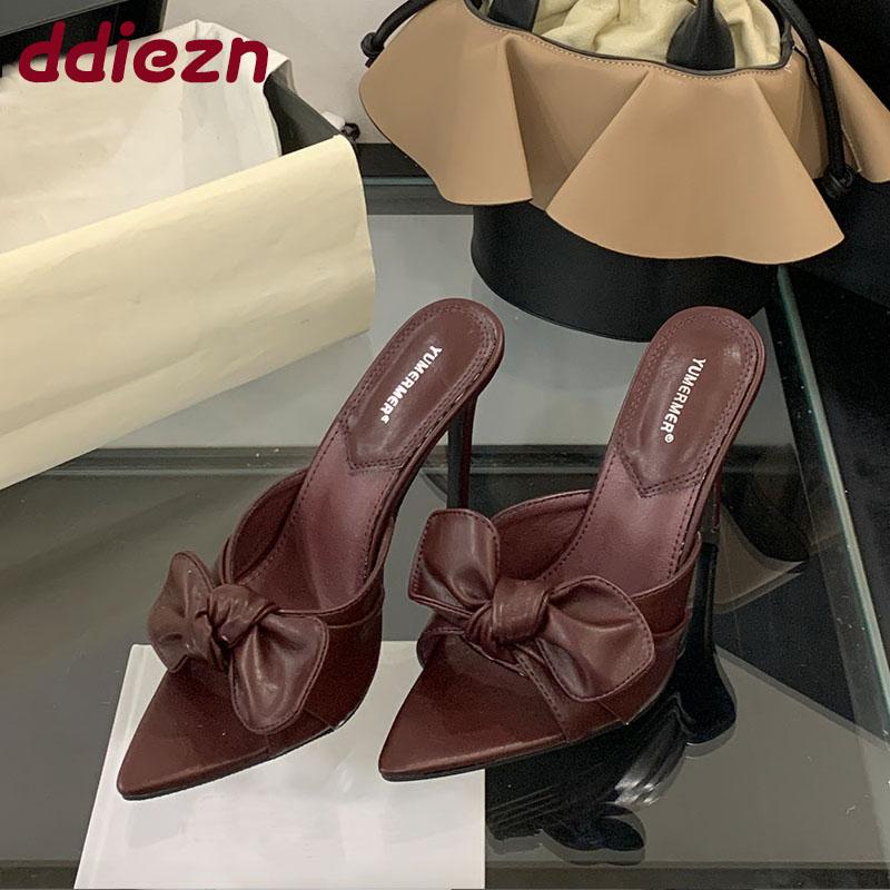 Fashion Fashion Butterfly-Knot Ladies Super High Heels Sandals Shoes Female Pointed Toe Footwear Women Heeled Sandals Slides Shoes Pumps