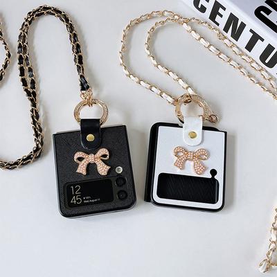 Pro Samsung ZFlip6 skládací flipový kryt na telefon ZFlip7 crossbody popruh řetízek s kamínky personalizovaný prsten