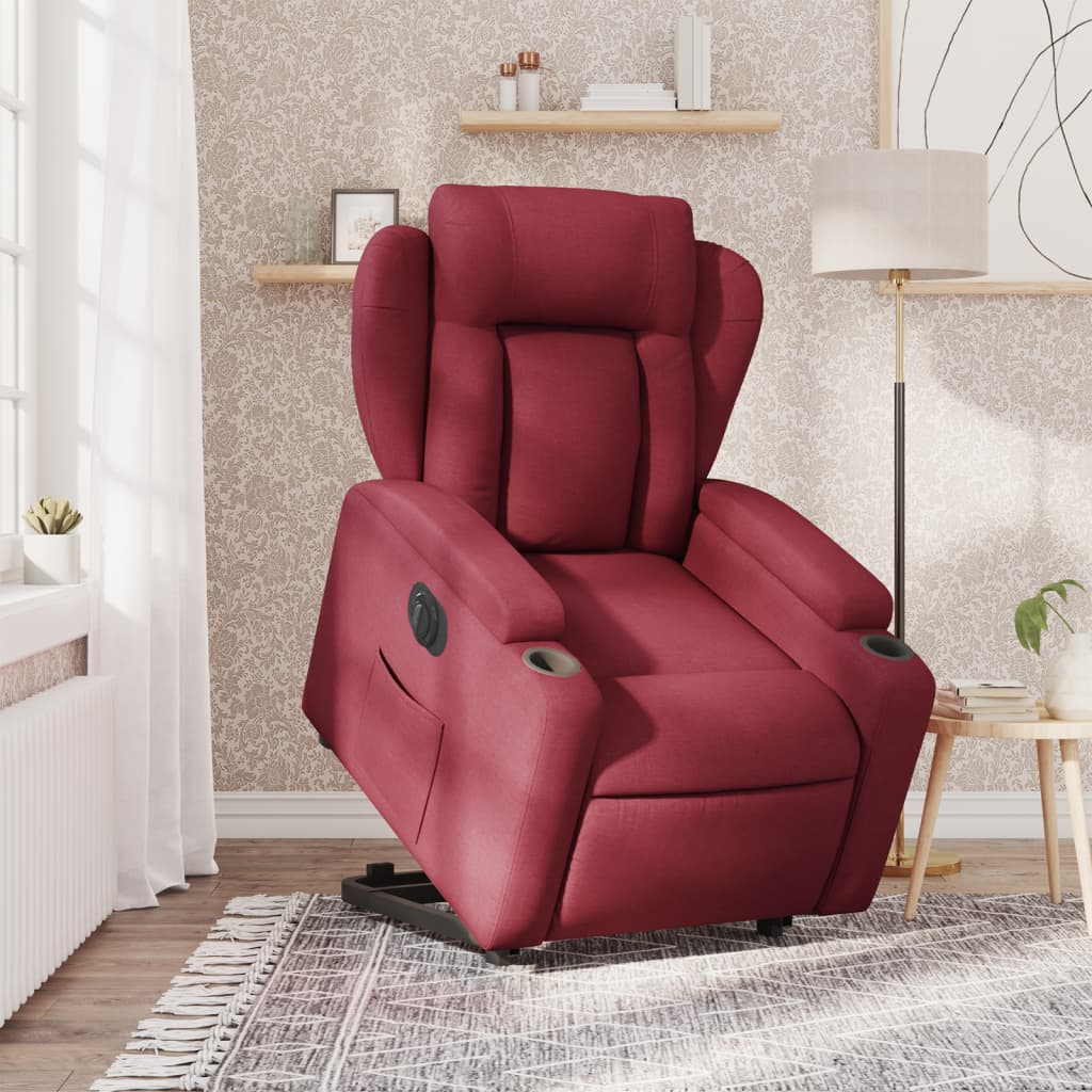 Recliner Chair with Lift Assist Electric Burgundy Fabric