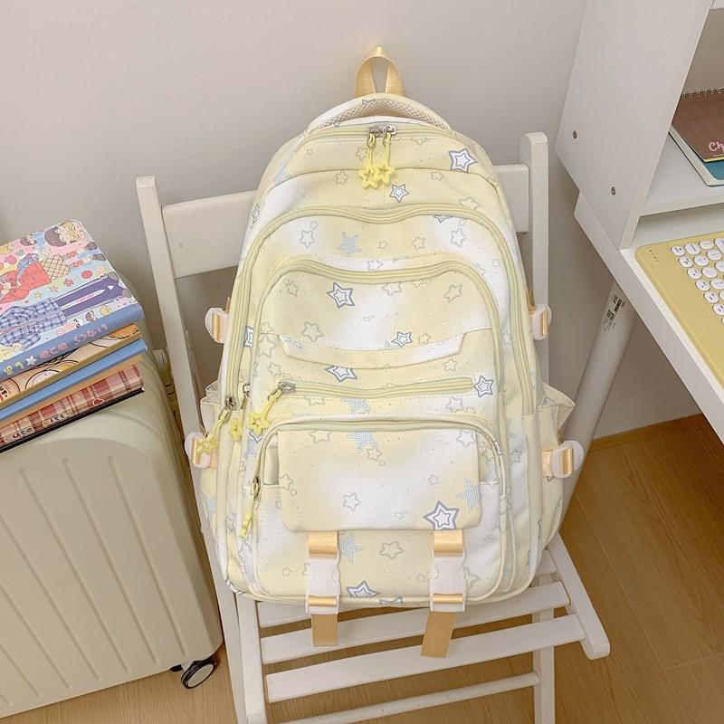 Schoolbag Schoolbag Girl Ins Simple Fashion Korean Version Contrasting Color Star Printed Backpack Junior High School Student Backpack
