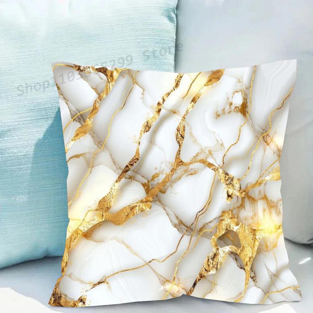 1 Stück Nordic Mode Gold Marmor Kissenbezug Quadratisch Schlafzimmer Sofa Freizeit Komfort Kissen Auto Wohnzimmer Heimdekoration