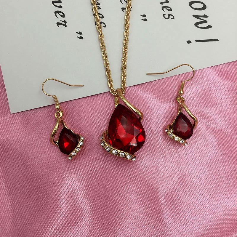 Ensemble Collier et Boucles d'Oreilles de Mariée Européen-Américain en Cristal Zircon en Forme de Cœur