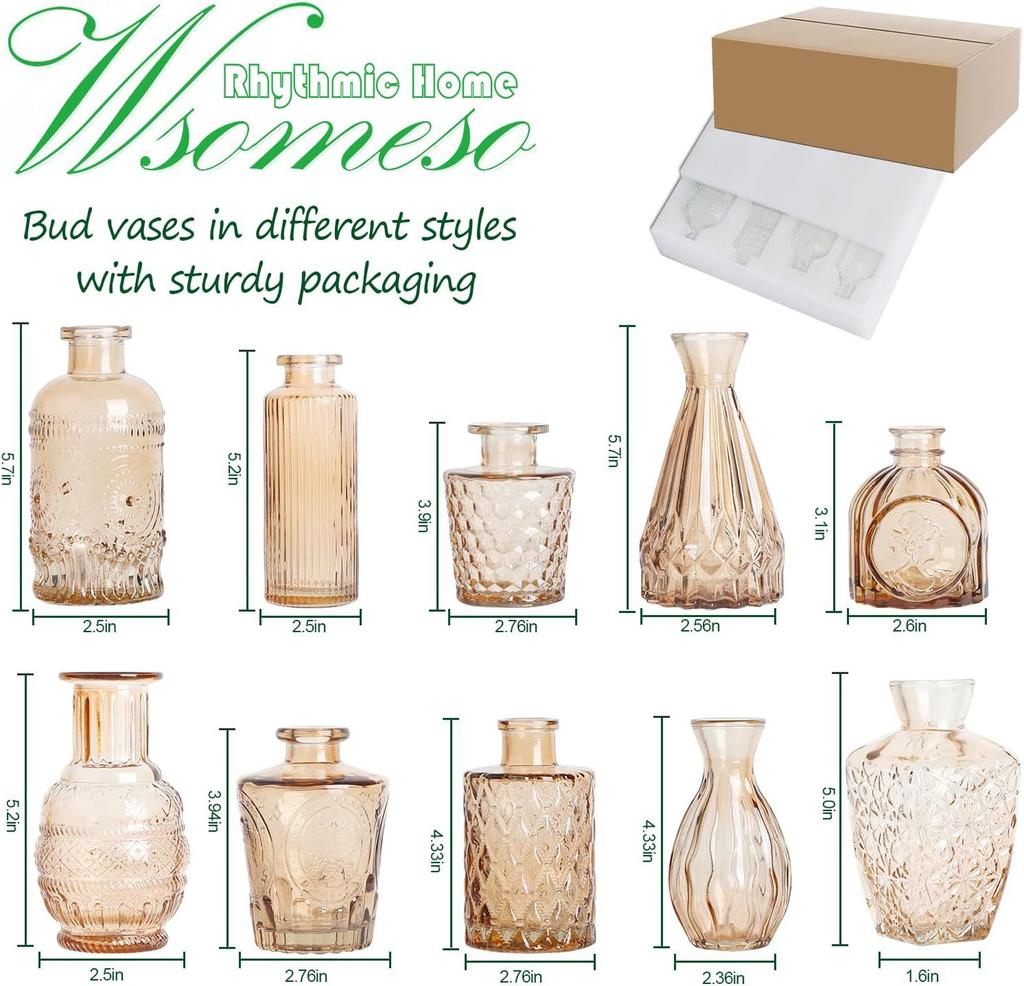 Clear Bud Vases Bulk Small Flower Vases for Wedding Decor Glass Vintage Bottle Set for Centerpieces Home Decor Bottles