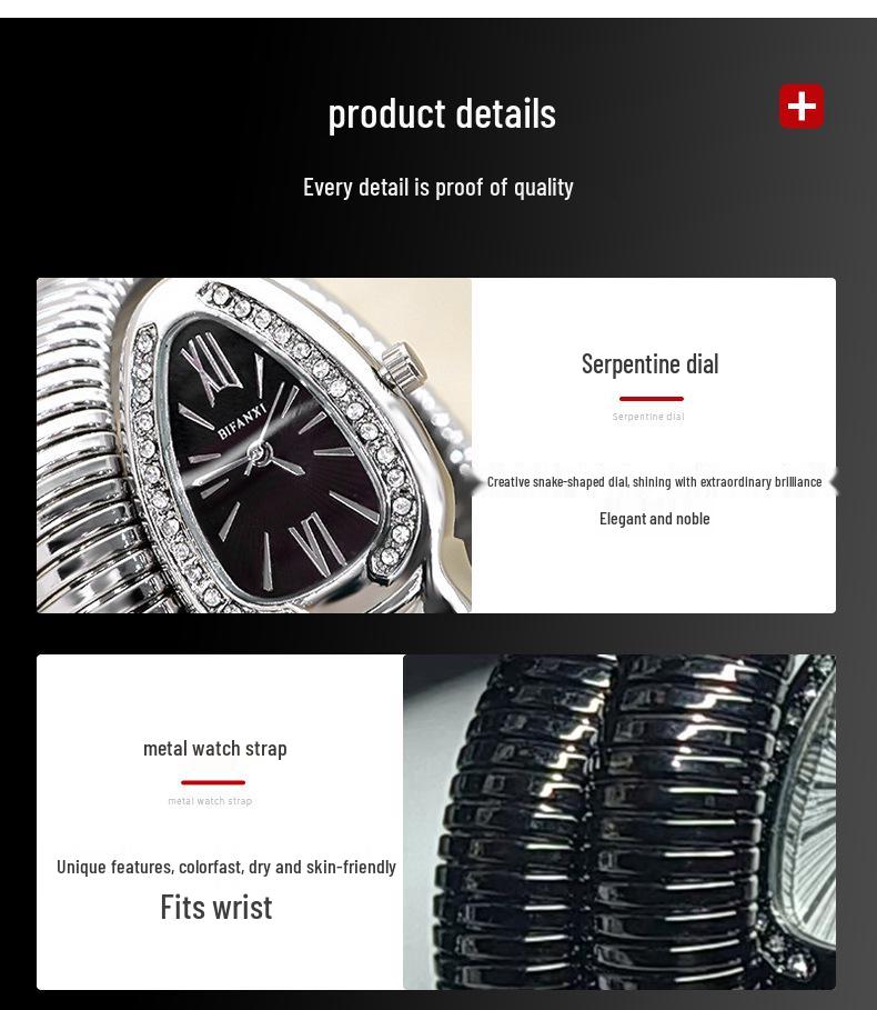 Schlangenförmiges Damen-Modearmband mit Quarzuhr - Kreativer Hip-Hop-Stil