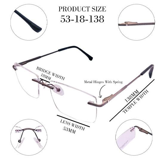 RSINC Rimless frame/eyeglass/Spectacle Metal, For Men And Women, Titanium Mestar Gun Black 6610 53-18-138 (IB-12) N2