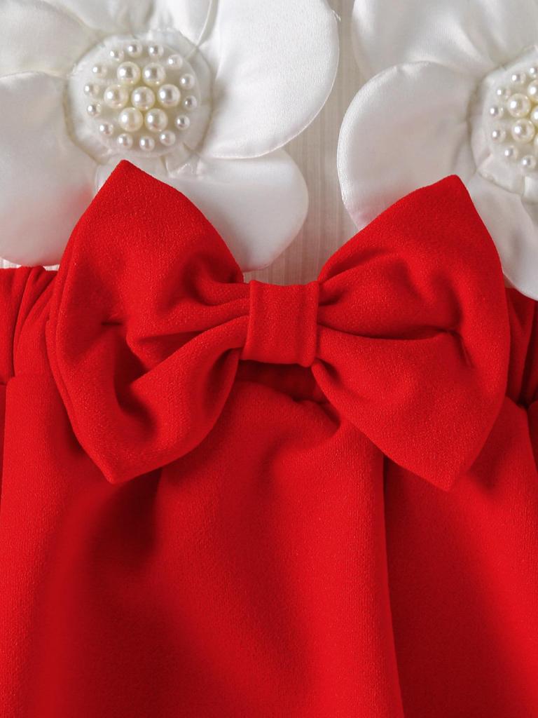 Girls' Long Sleeve Dress & Headband Set with 3D Flowers